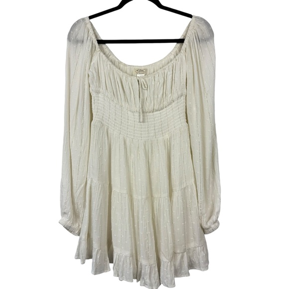 L*SPACE Cassidy Dress Anthropologie White Ruffle Long Sleeve Gold Medium Viscose - Picture 4 of 16
